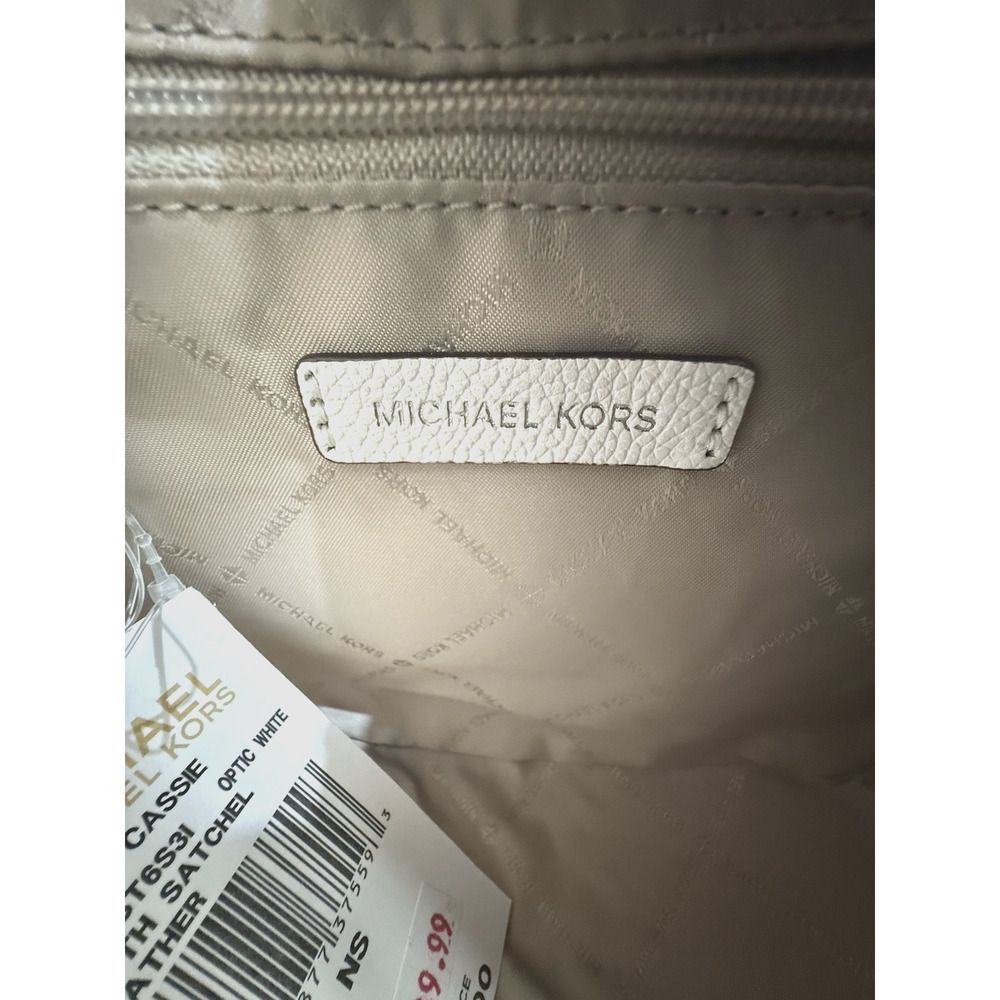 Michael Kors Cassie Large Satchel Leather Handbag Optic White Floral Cutout New - Picture 10 of 14
